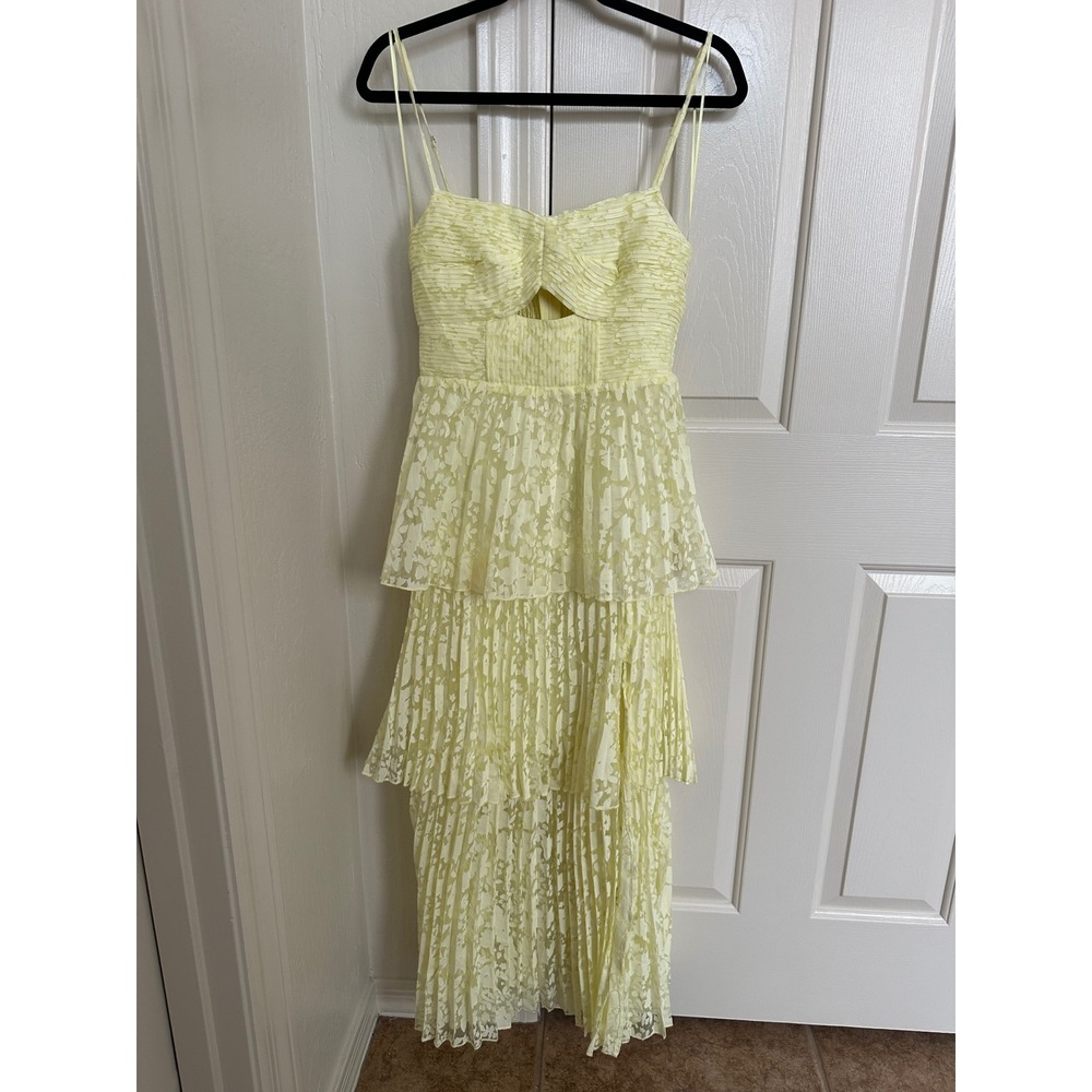 ASTR the Label Emmi Yellow Mesh Floral Tiered Midi Dress Size S - Picture 2 of 10